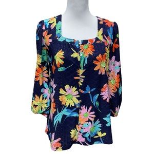 Greige Eyelet Summer Fun 3/4 Sleeve Pullover‎ Top Size M